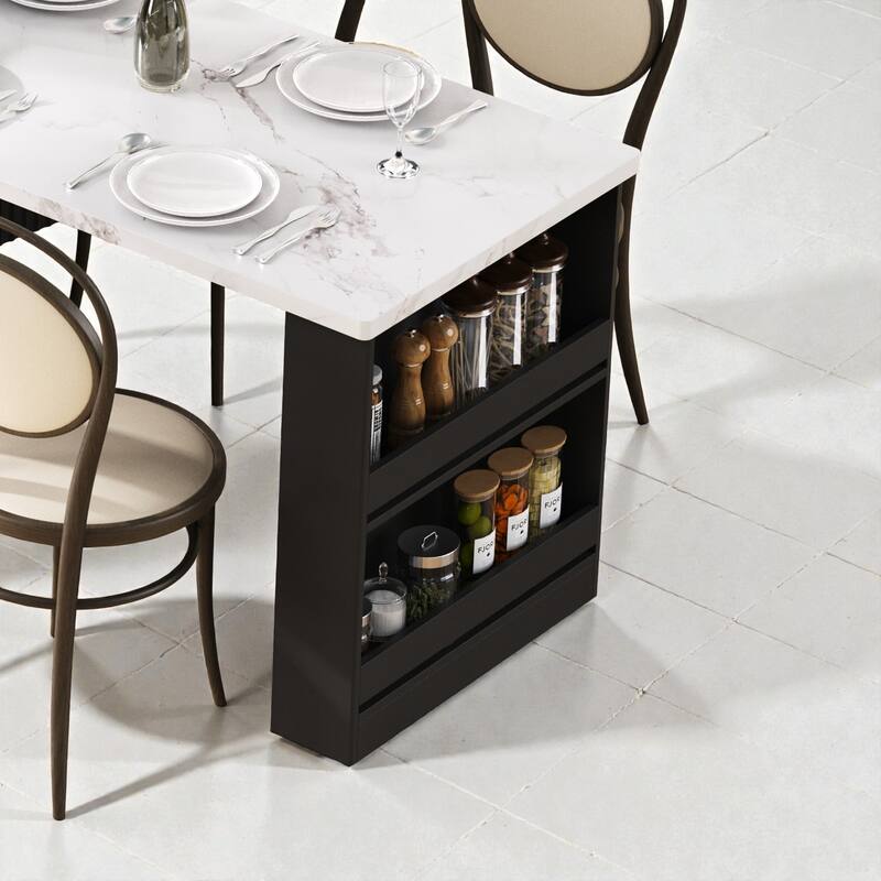 82.6" Fluted Kitchen Island with Extendable Dining Table for 2-6, Power Outlet, Double-Side Storage, Drawers