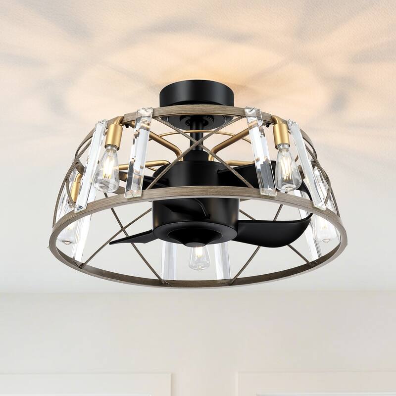 23" Modern Matte Black Reversible Caged DC Motor Ceiling Fan with Light and Remote - 23" W x 23" D x 13.2" H