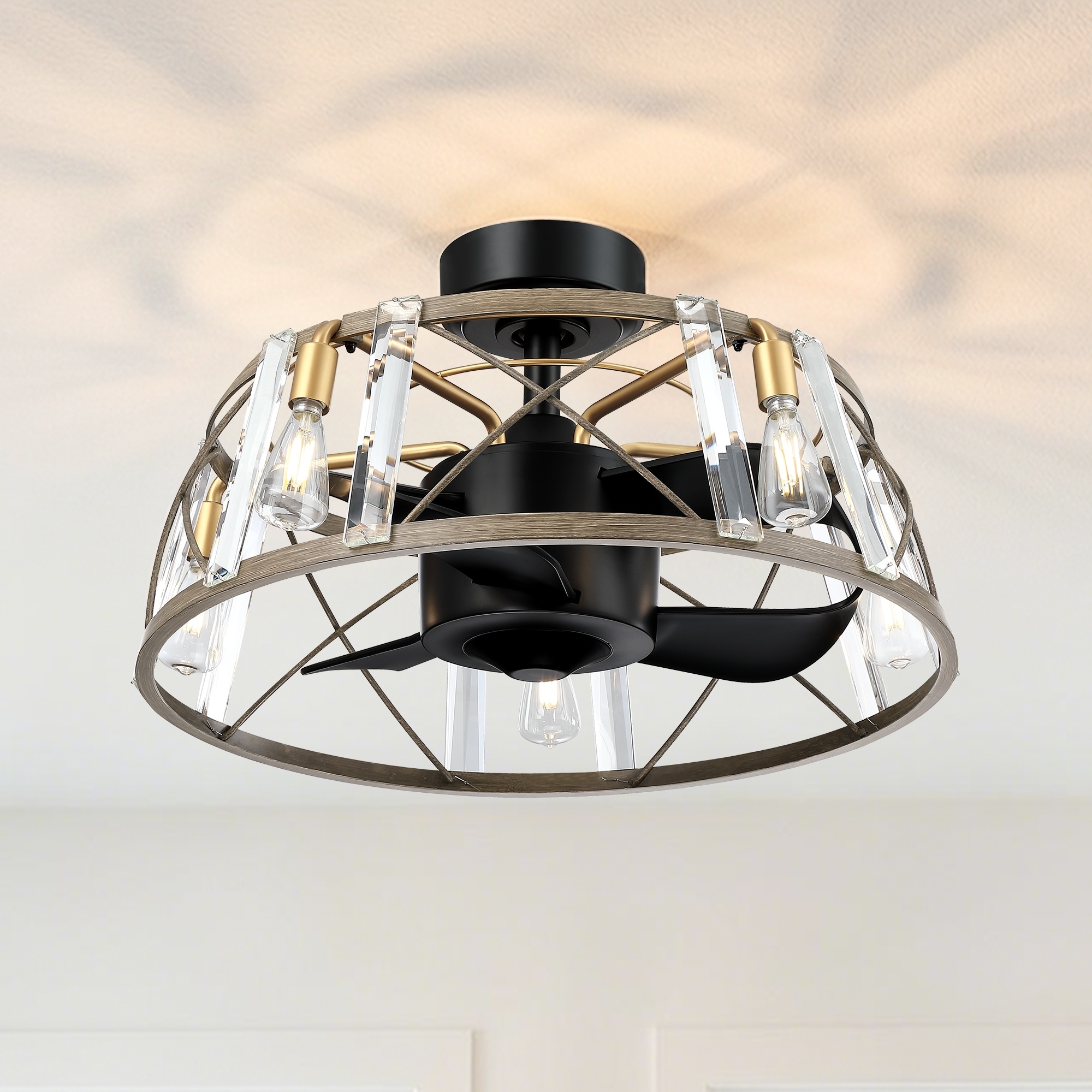23" Modern Matte Black Reversible Caged DC Motor Ceiling Fan with Light and Remote - 23" W x 23" D x 13.2" H