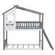 preview thumbnail 15 of 16, Roof and Windows Design Twin Over Twin Bunk Bed Wood Bed With Ladder