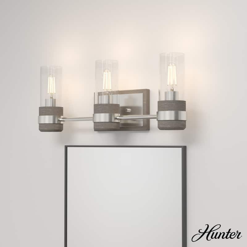 Hunter River Mill Rustic Vanity Wall Light - Mountain, Modern Farmhouse - Damp Rated! - 21" 3 -Light - Brushed Nickel