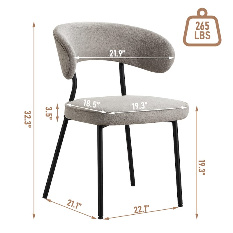 XINMICS Dining Chairs with Curved Backrest, Modern Fabric Upholstered Boucle Kitchen Dining Room Chairs Set of 2/4/6