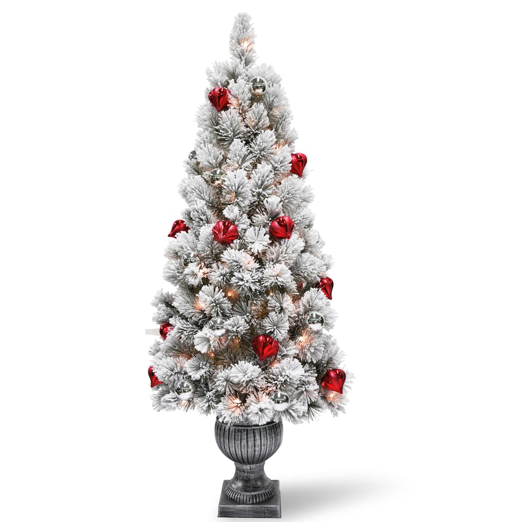 National Tree Company 5 ft. Snowy Bristle Entrance Pine Tree with Clear Lights - 5 Foot