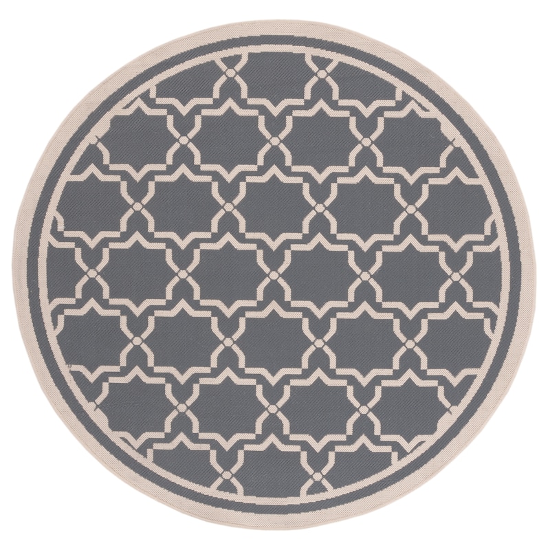 SAFAVIEH Courtyard Thomasina Indoor/ Outdoor Waterproof Patio Backyard Rug - 5'3" Round - Anthracite/Beige