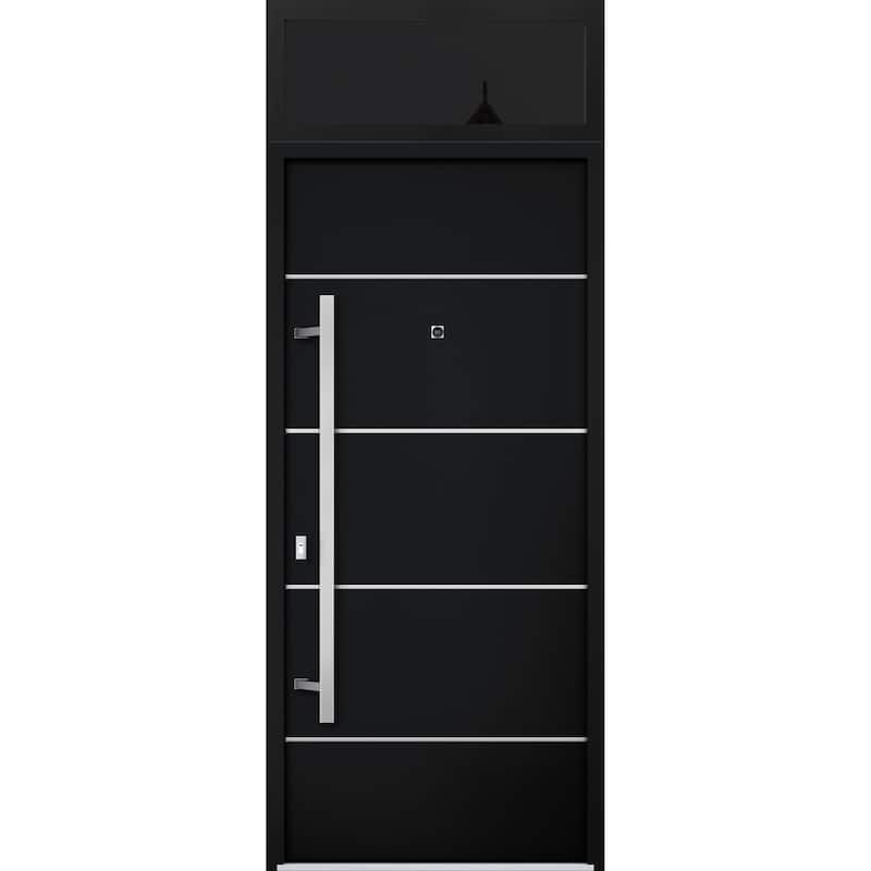 Front Prehung Steel Door 6083 Black Enamel Top Window Sidelite Stainless Inserts W36xH80+16 Lh I Bedroom Door Bathroom Door - Black - 36 x 96