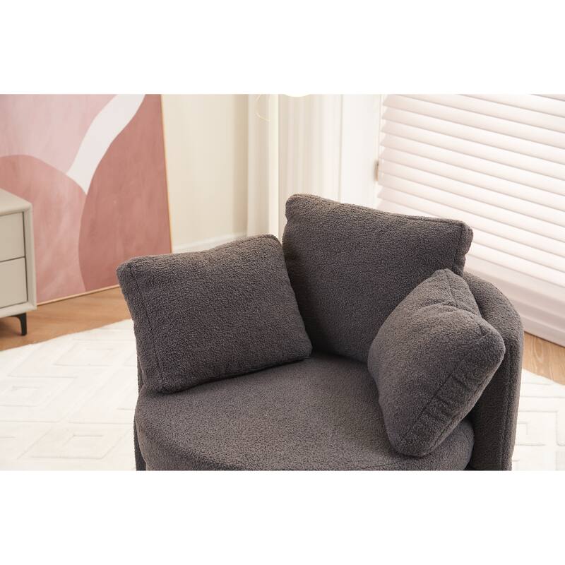 Teddy Fabric Swivel And Storage Chair With Back Cushion For Living Room