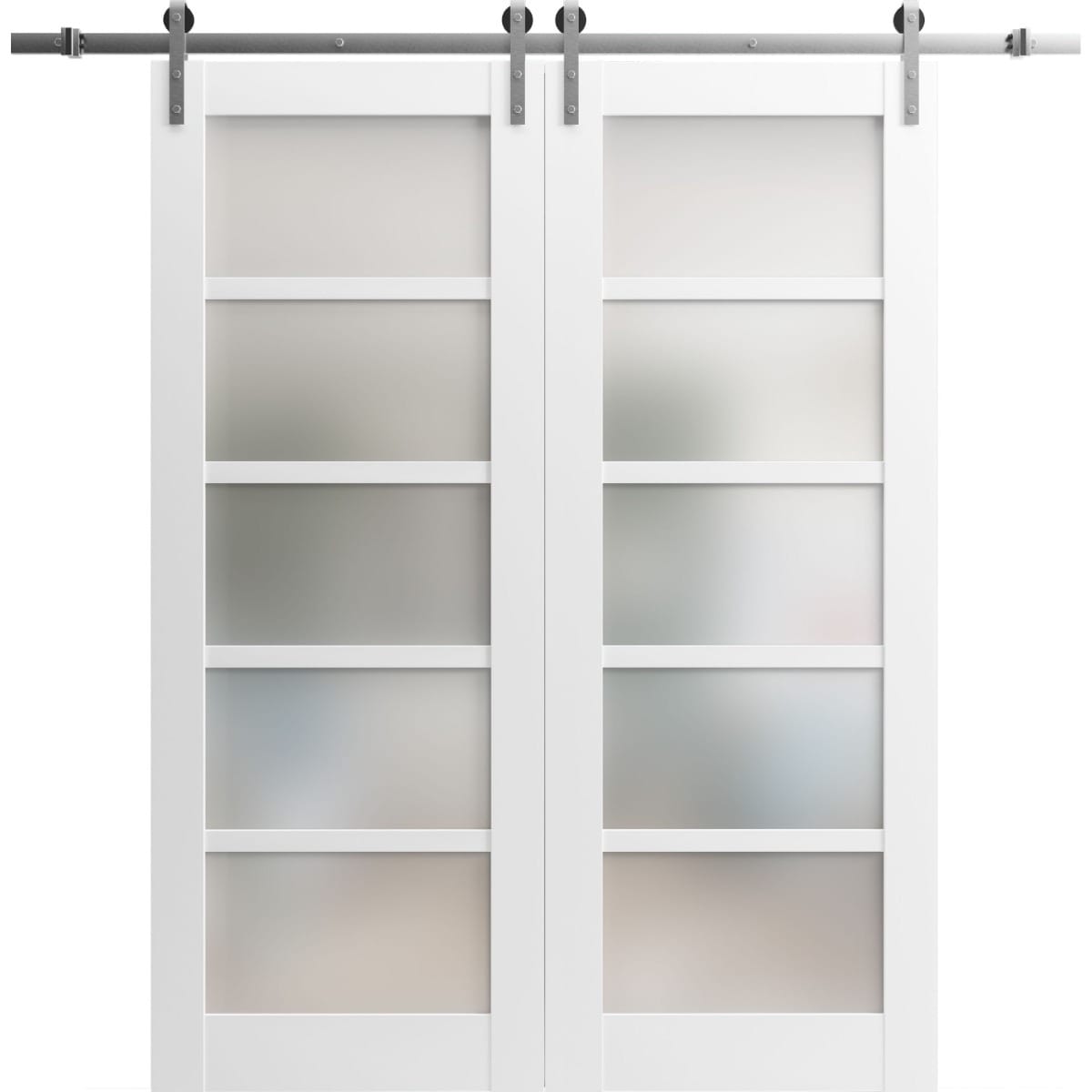 Double Barn Door with Frosted Glass Quadro 4002 Grey Ash 13FT Rail Set Solid Panel Interior Doors-36" x 80" (2* 18x80)