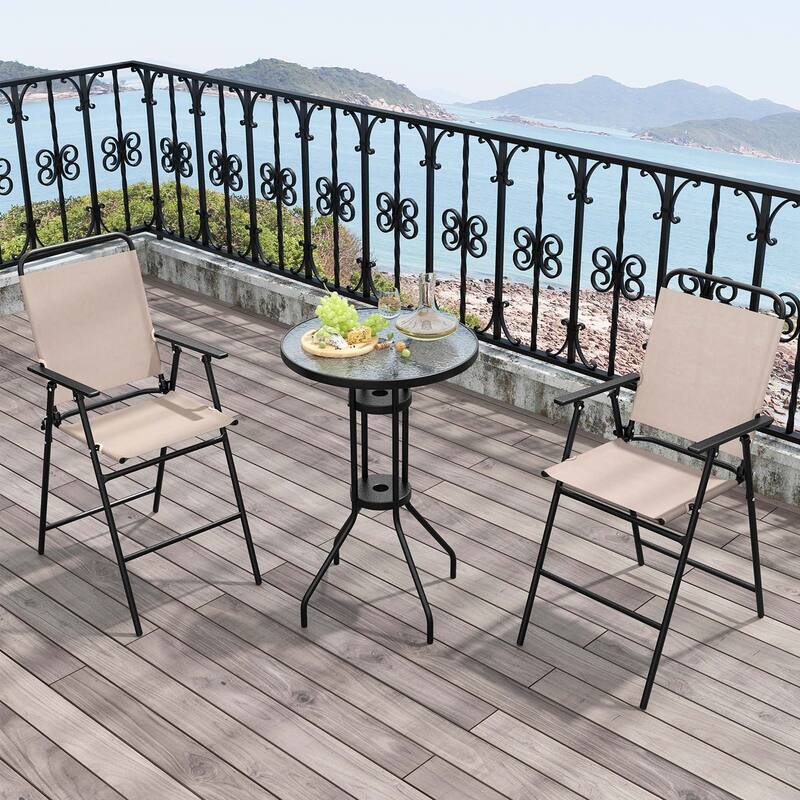 3 PCS Outdoor Bistro Set Patio Bar Table with 2 Folding Chairs