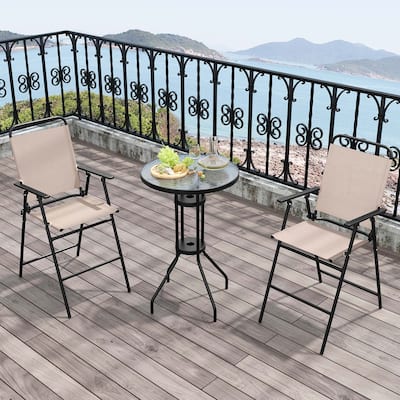 3 PCS Outdoor Bistro Set Patio Bar Table with 2 Folding Chairs
