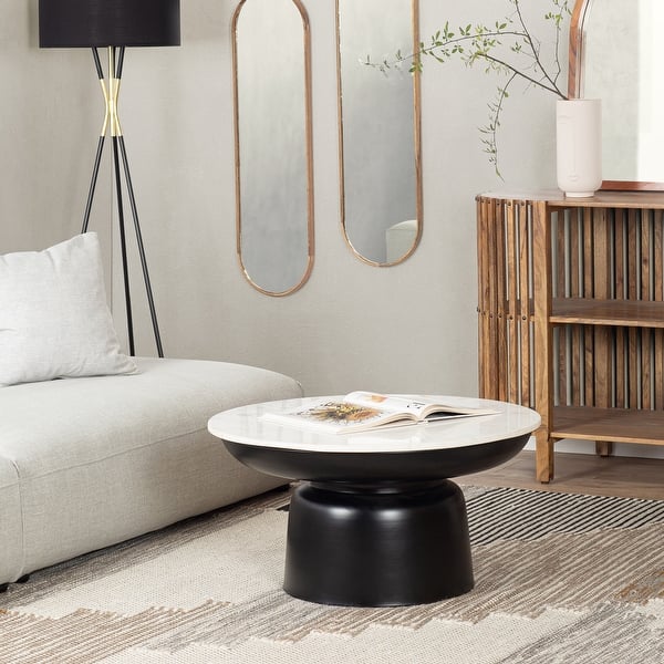 Poly and Bark Signy Coffee Table with Marble Top in Black Bed Bath