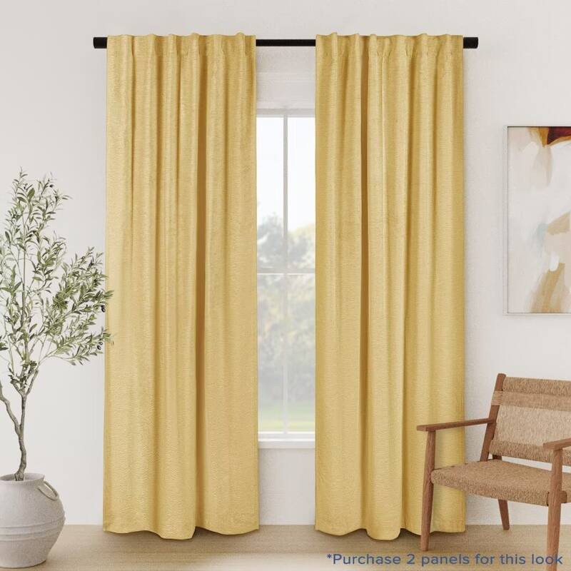 Chenille Solid Room Darkening Back Tab Curtain Panel - 52"Wx96"L - Gold