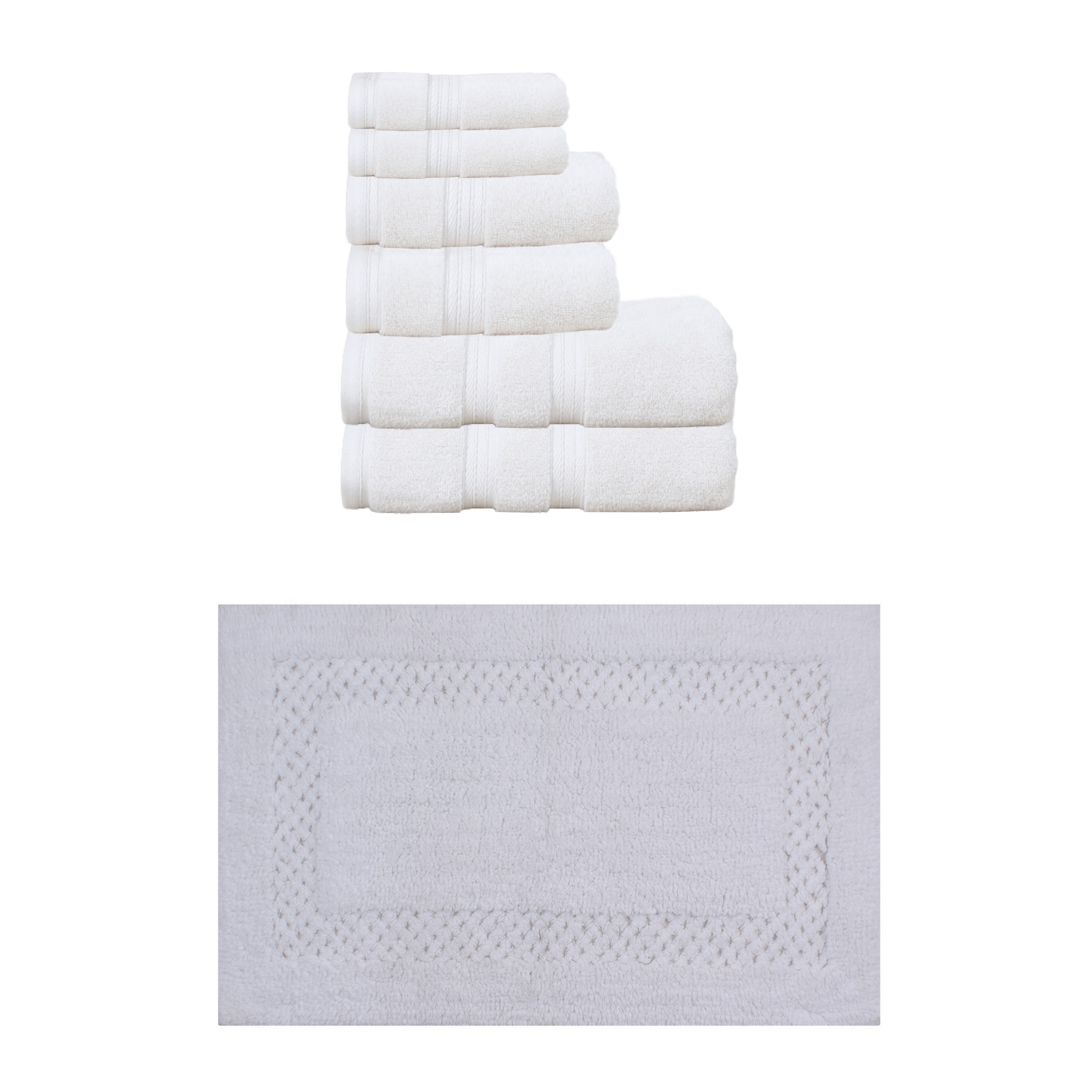 Home Weavers Classy Bath Mat 100% Soft Cotton 6 Pc Towel Set & 1 Pc 21x34" Bath Rug, Machine Washable & Non Slip (Set of 7)
