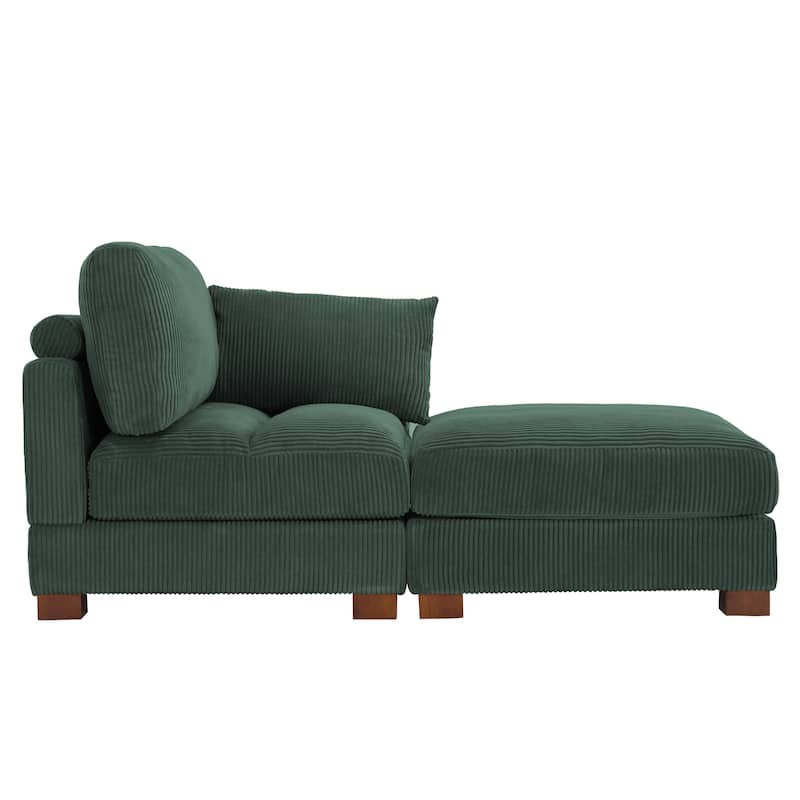 Modern Corduroy Upholstered Sectional Chaise Lounge with Ottoman