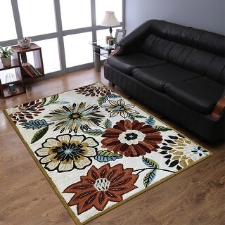 Hand Tufted Wool Area Rug Floral Beige K03066 - Bed Bath & Beyond ...