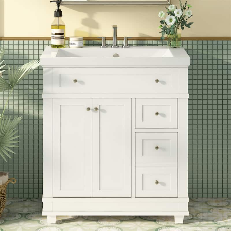 30" Bathroom Vanity Cabinet with Sink - White