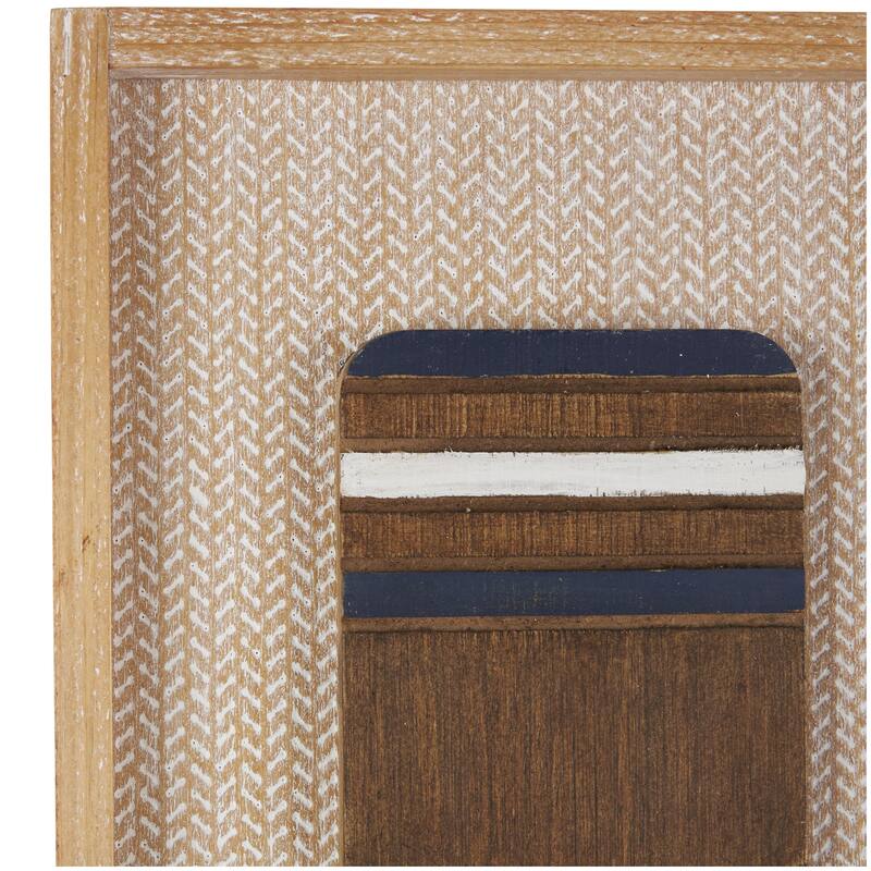 Wood Paddle Home Wall Decor with Blue Accents and Chevron Patterned Background - Set of 2 Brown - Roche River Decor