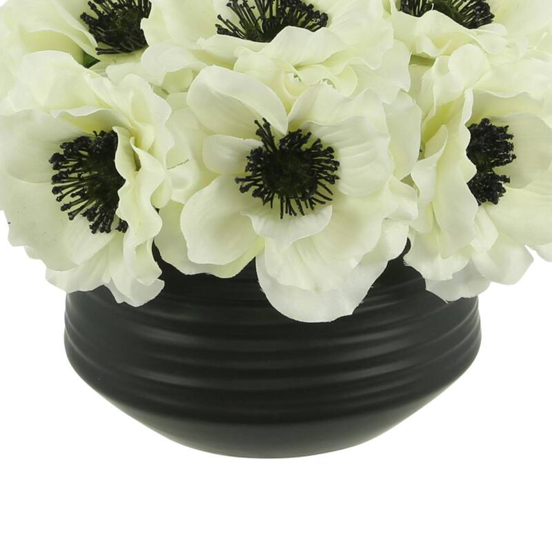 Anemone Floral Arrangement in a Small Planter - White, Black