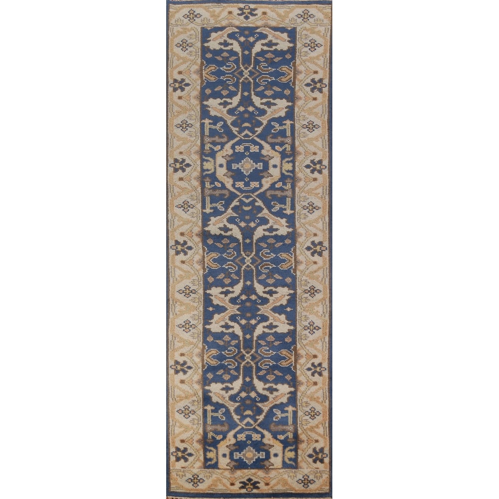 Blue Oushak Oriental Runner Rug Handmade Hallway Wool Carpet - 2'6"x 9'9"