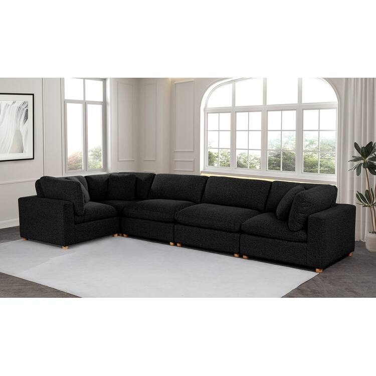 Best Quality Furniture 4-Piece Sectional Boucle Fabric - Black with Corner Chair