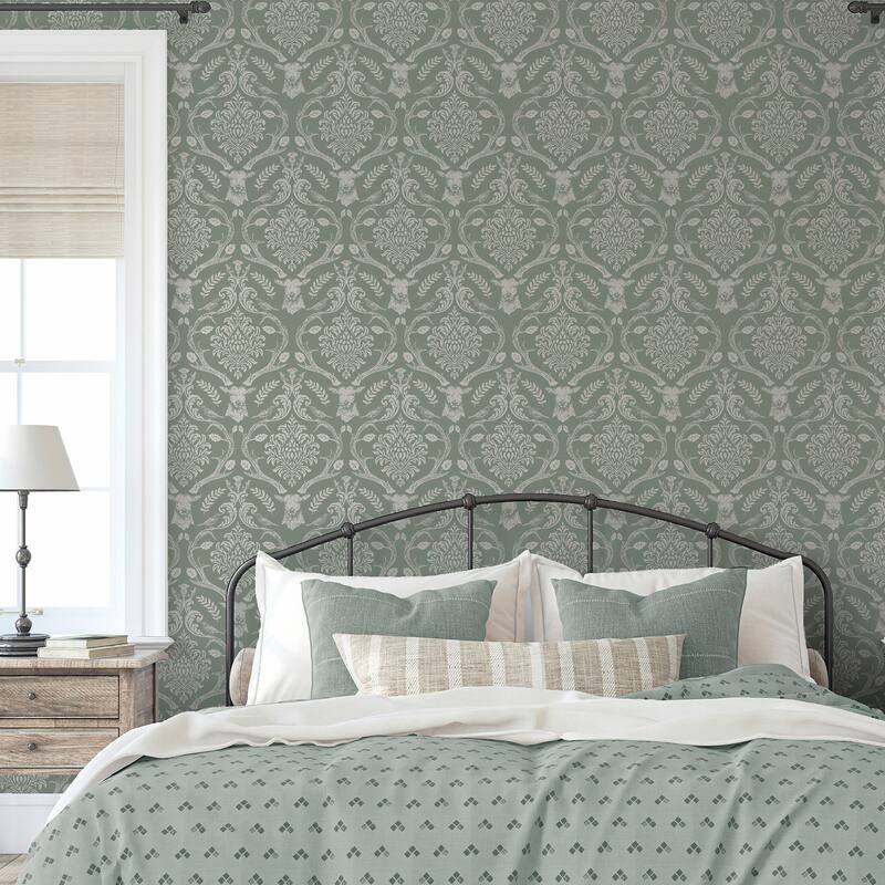 Arthouse Wickham Green Stag Damask Wallpaper
