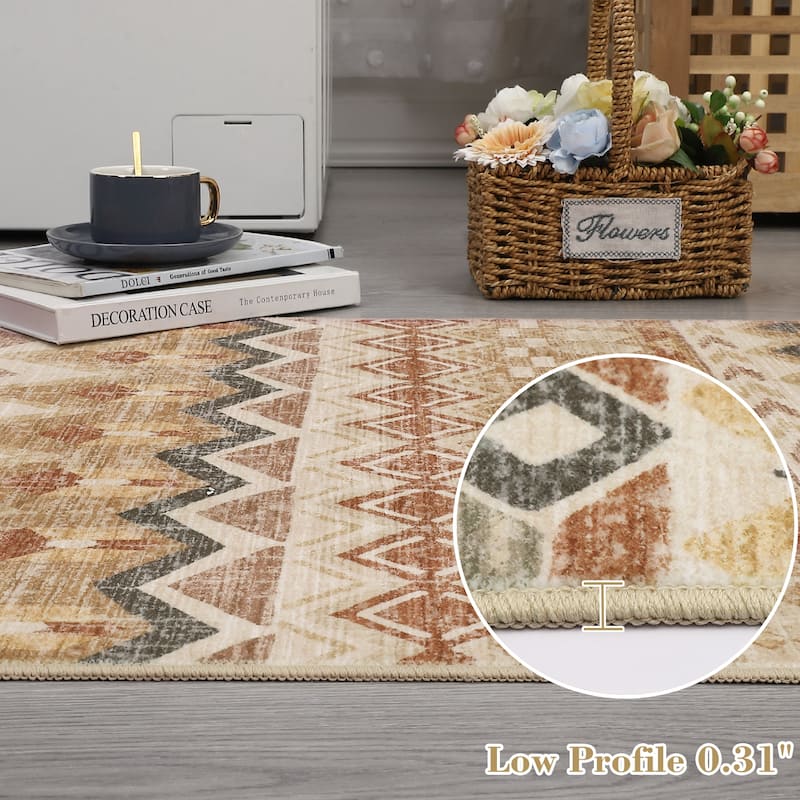 Garvee Boho Geo Low Pile Foldable Area Rug