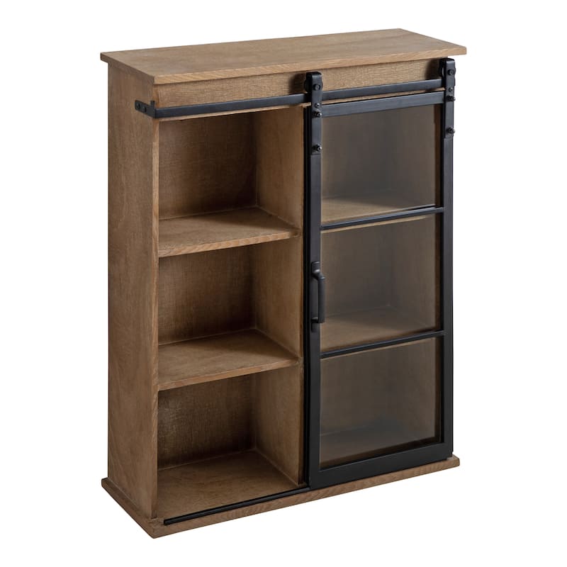 Kate and Laurel Barnhardt Decorative Wood Cabinet with Sliding Door - 22x28 - Rustic Brown