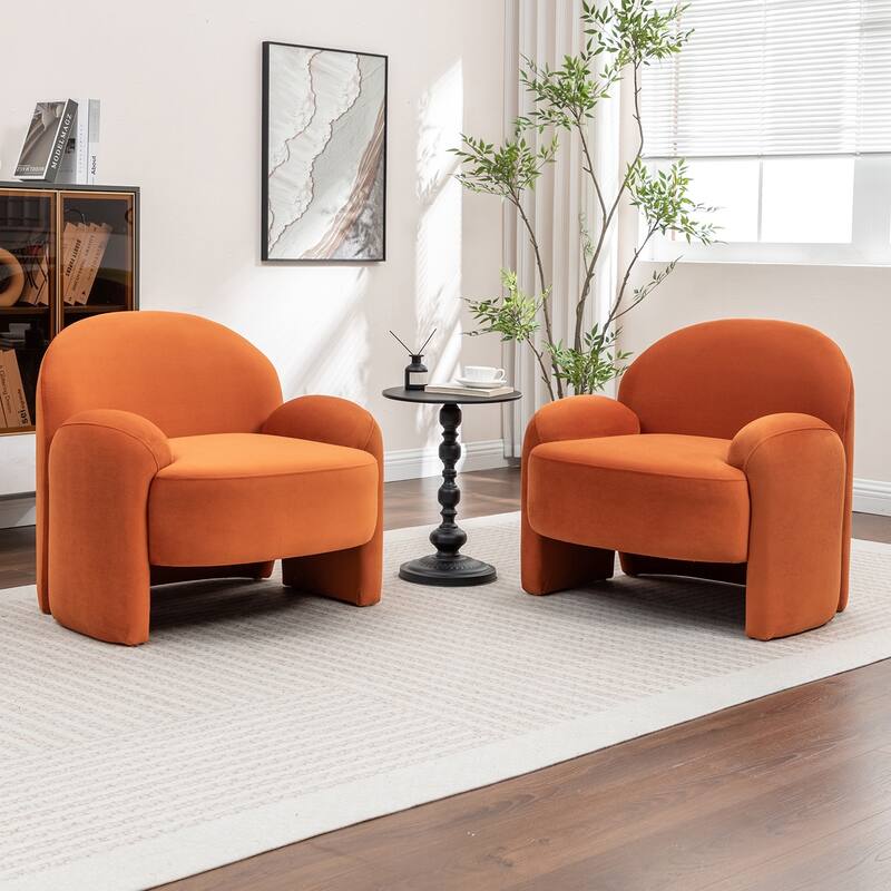 SEYNAR Modern Glam Velvet Thickened Seat Cushion Accent Chair Set of 2 - Orange