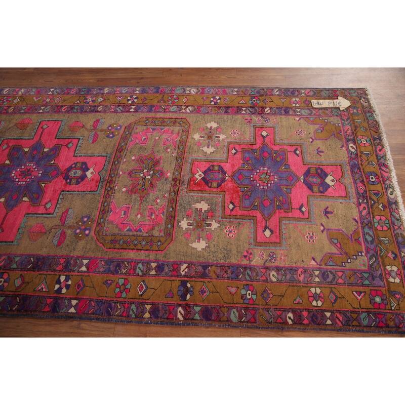 Handmade Ardebil Persian Vintage Runner Rug Geometric Wool Carpet - 3'11" x 10'7"