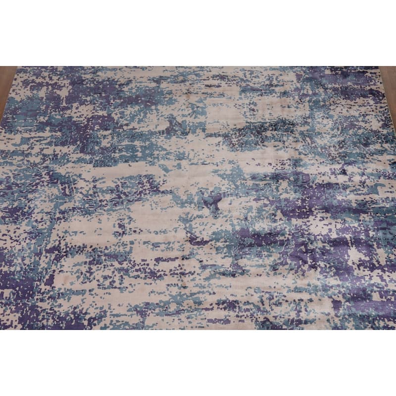Contemporary Abstract Indian Rug Hand-Knotted Dining Room Wool Carpet - 9'8"x 12'9"