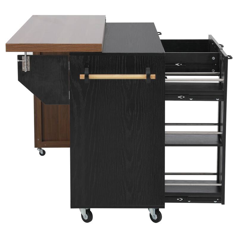 Mobile Kitchen Cart with Pull Out Dining Table Storage Drawers and Spice Rack