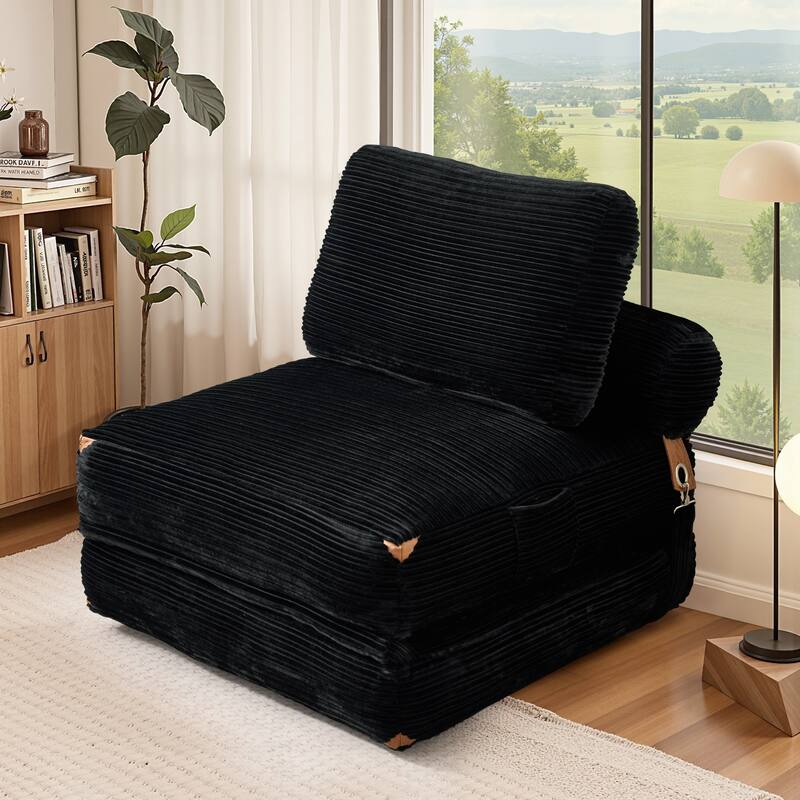 HOOOWOOO Modern Corduroy Fabric Folding Sofa Couch - Black