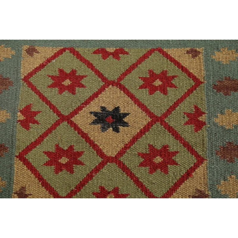 All-Over Geometric Kilim Indian Area Rug Handmade Wool Carpet - 4'11"x 7'8"