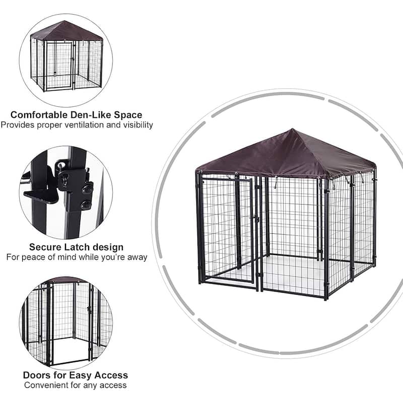 PawHut Lockable Dog House Kennel with Water-resistant Roof for Small and Medium Small Sized Pets