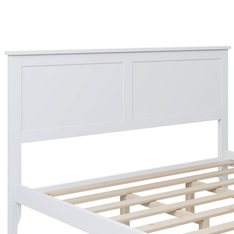 Durable Pine Wood Platform Bed with Slat Design Headboard, Full, Queen, King Options