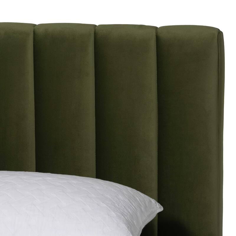 Granger Velvet Upholstered Platform Bed with Channel Tufted Headboard, Modern Low Profile Bed Frame