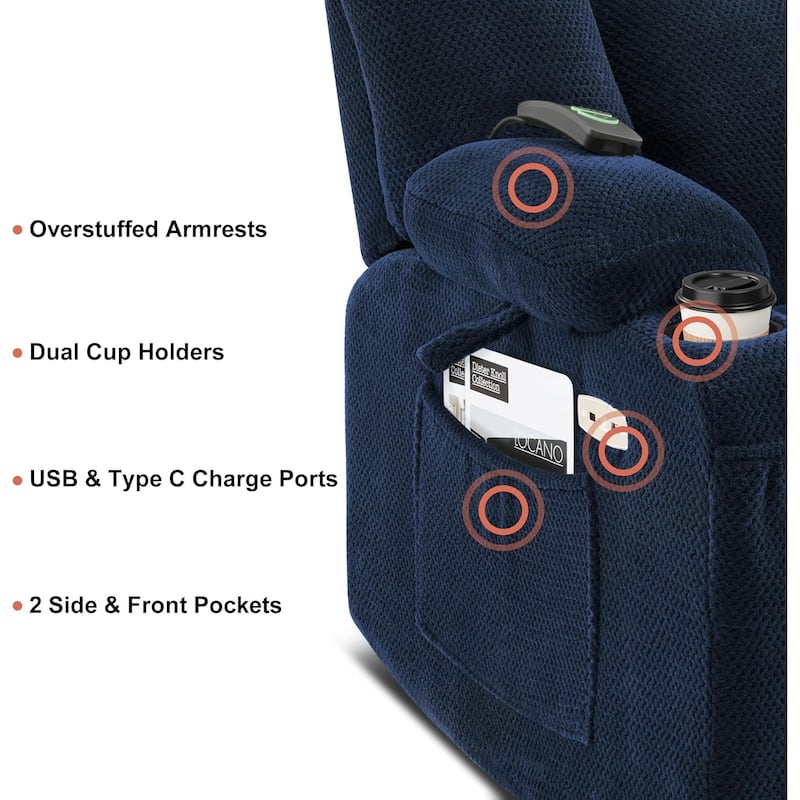 MCombo Electric Power Recliner Chair with Massage & Heat, Plush Fabric 8015