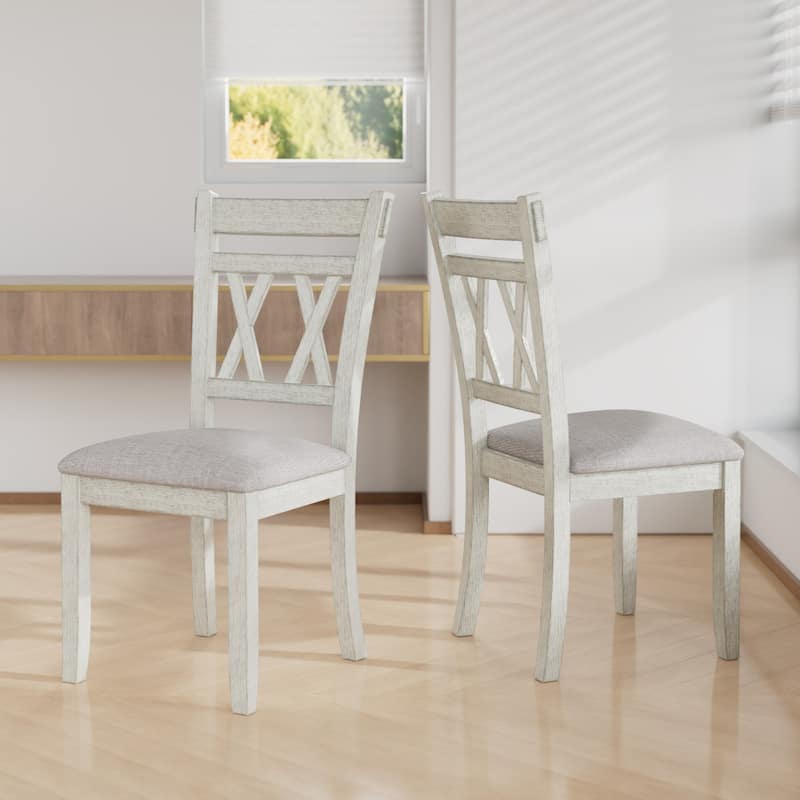 VECELO Solid Wood Dining Chairs with Linen Fabric Seating，Kitchen Chairs Set of 2/4/6