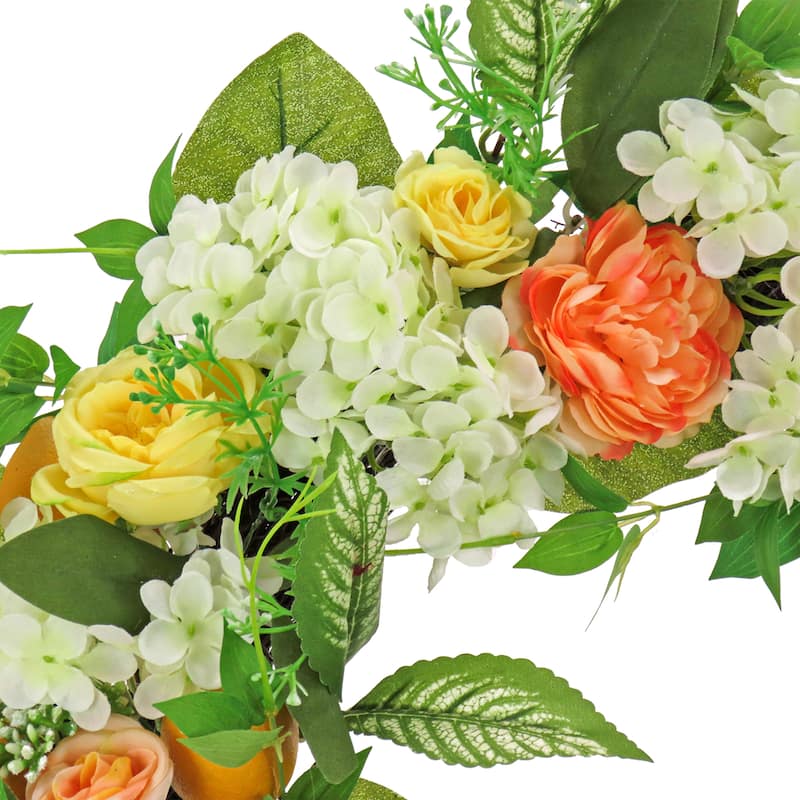 National Tree Company 24 inch Artificial Wreath with Lemons, Hydrangeas, and Buttercups, Realistic Floral Decoration