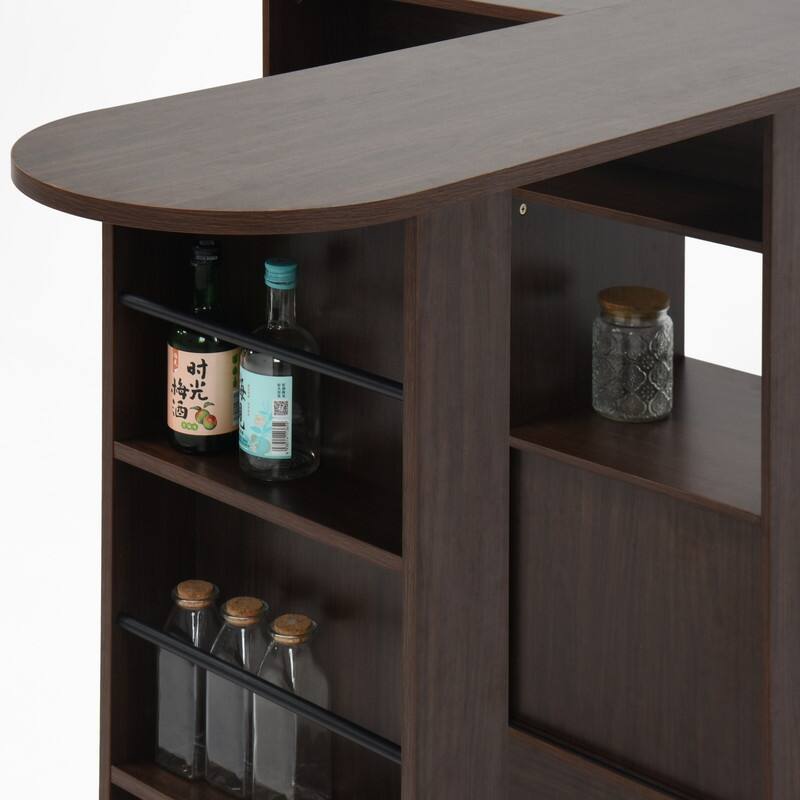 Walnut Modern Bar Cabinet with Rotating Top and Glass Doors
