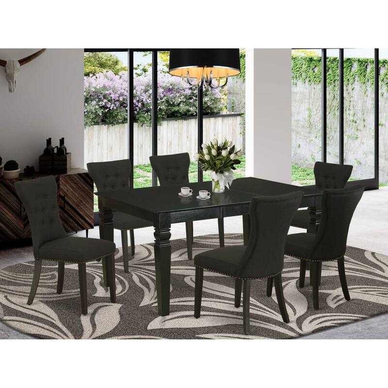 HomeStock 7-Piece Black Finish Solid Wood Top Dining Table with 6-Chairs with Butterfly Leaf Lattice Back