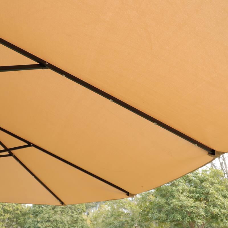 Large Double Sided Rectangular Outdoor Umbrella 2 Floor Patio Market Parasol with Light and Base, for Garden and Outdoors