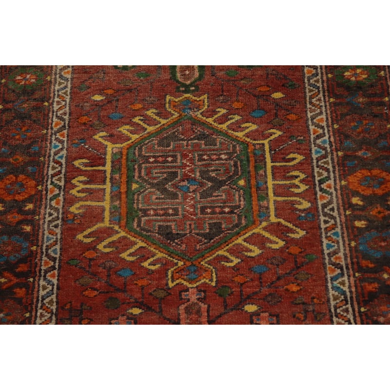 Hand Knotted Oriental 100% Wool Carpet Traditional Geometric Oranges & Rust Heriz Runner Rug - 10' 7'' X 3' 1''