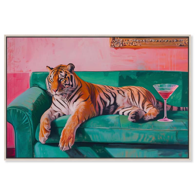 Lounging Tiger Canvas by Art Remedy - 36" x 24" - Silver
