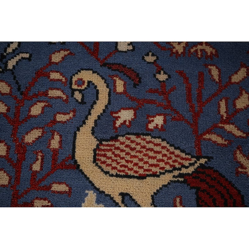Animals Design Blue Ziegler Oriental Runner Rug Handmade Wool Carpet - 2'7"x 9'11"