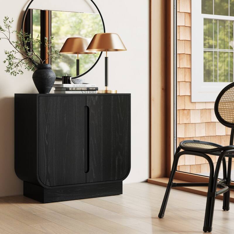 Joey Mid Century Modern Storage Cabinet, Arched Accent Cabinet with Rounded Bottom Edges and Integrated Door Pull Cutouts