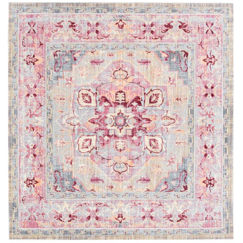 SAFAVIEH Claremont Lieve Vintage Boho Oriental Polyester Rug - 6'7" Square - Grape/Blue
