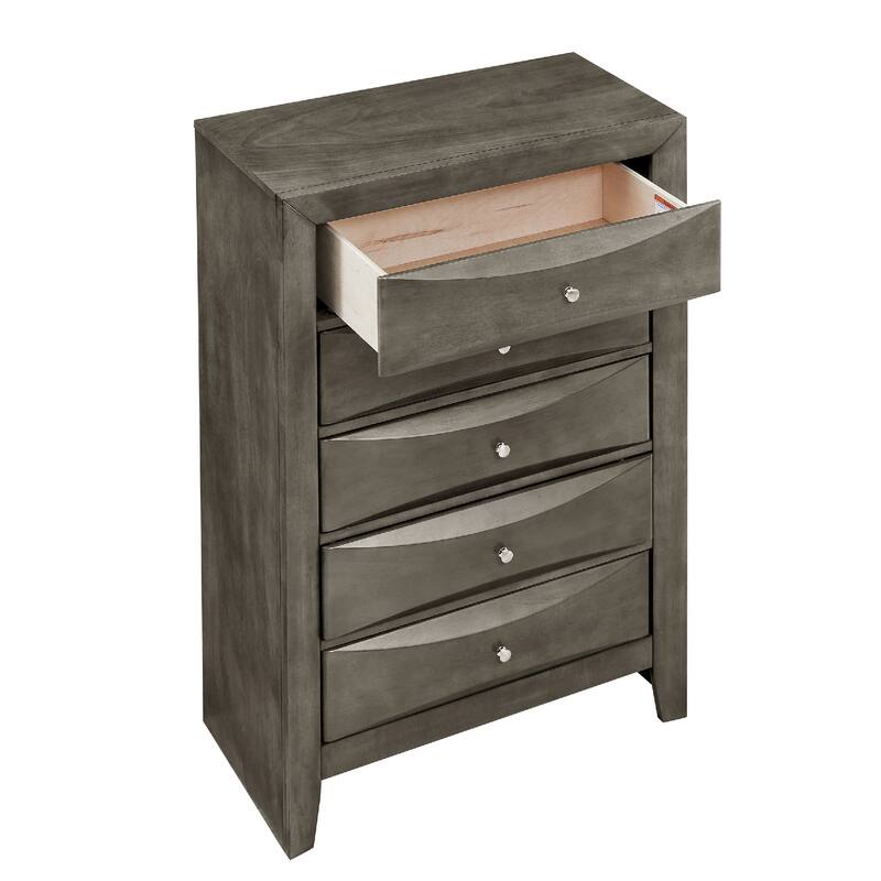5-Drawer Wooden Bedroom Chest - 48" - Gray