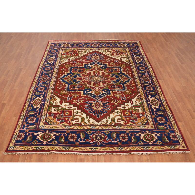 Hand Knotted Oriental 100% Wool Carpet Traditional Medallion Oranges & Rust Heriz (serapi) Area Rug - 10' 1'' X 8' 0''