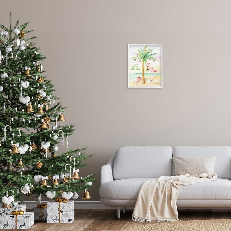 Stupell Tropical Flamingo Christmas Nautical Palm Tree Framed Wall Art - Multi-Color