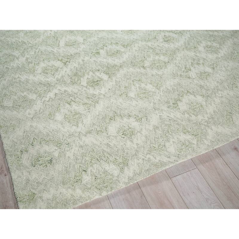 Bargello Light Green New Zealand Wool hand-tufted Area Rug